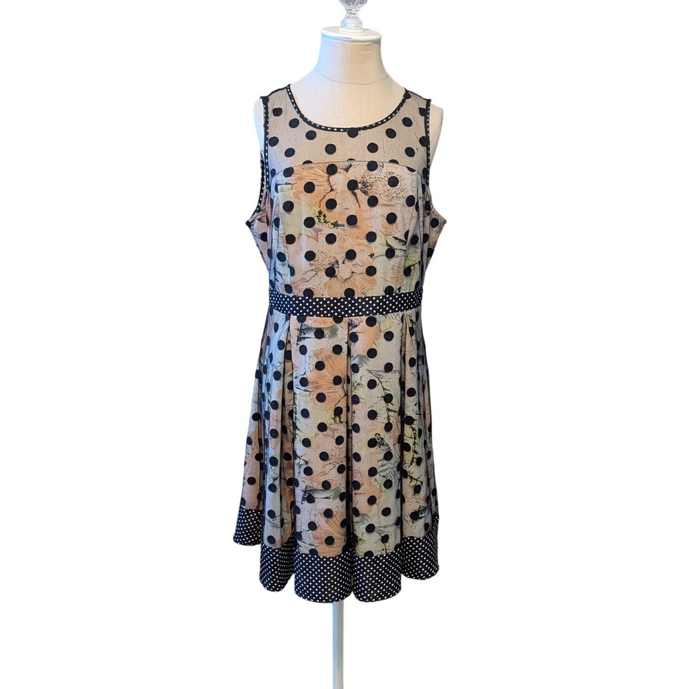 Anthropologie Ryu Rockabilly Dress Floral Polka Dot Mesh Retro Coquette Size L